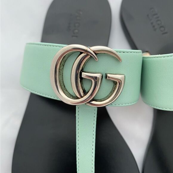 Gucci Marmont GG Thong Leather Water Green EU 37.5 US 7.5 Flip Flop Flat Sandals - Picture 7 of 16